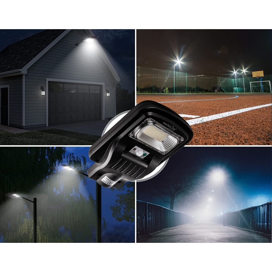 LED Ściemnialna solarna lampa uliczna z czujnikiem LED/150W/6V 6500K IP65 czarny + zdalne sterowanie