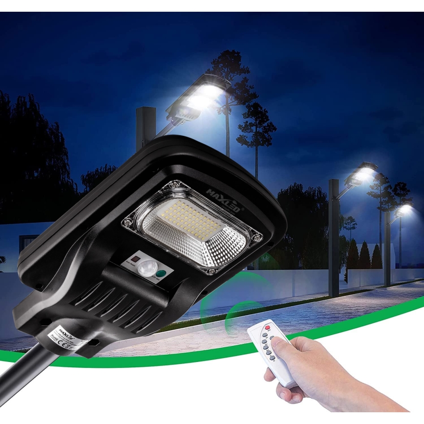 LED Ściemnialna solarna lampa uliczna z czujnikiem LED/150W/6V 6500K IP65 czarny + zdalne sterowanie