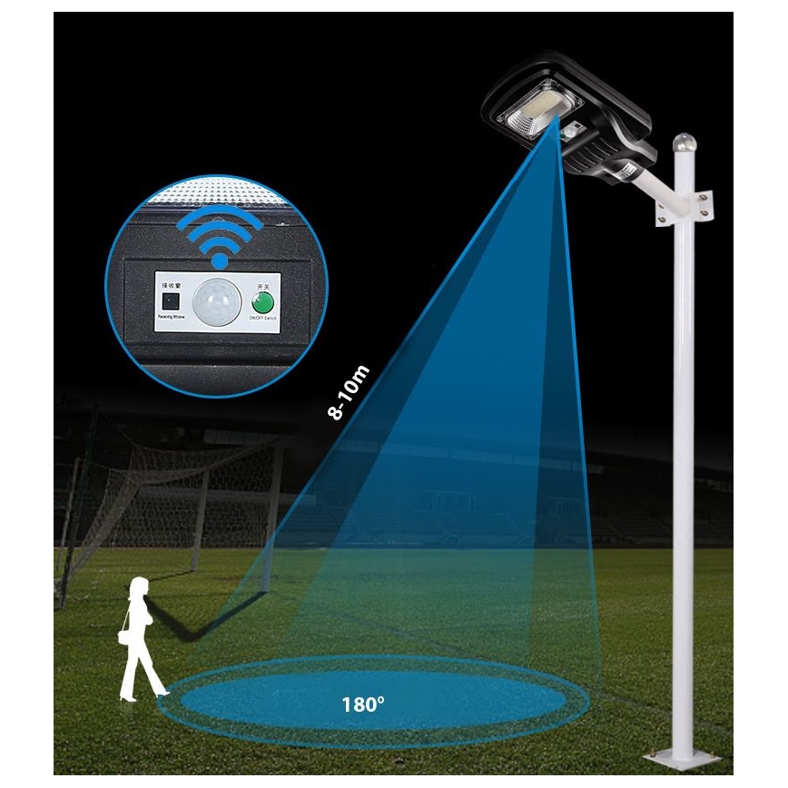 LED Ściemnialna solarna lampa uliczna z czujnikiem LED/150W/6V 6500K IP65 czarny + zdalne sterowanie