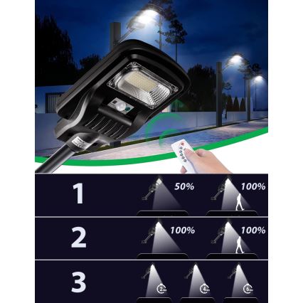 LED Ściemnialna solarna lampa uliczna z czujnikiem LED/150W/6V 6500K IP65 czarny + zdalne sterowanie