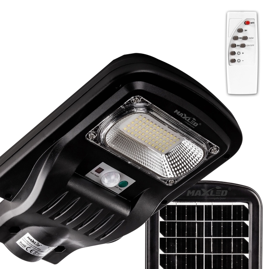 LED Ściemnialna solarna lampa uliczna z czujnikiem LED/150W/6V 6500K IP65 czarny + zdalne sterowanie
