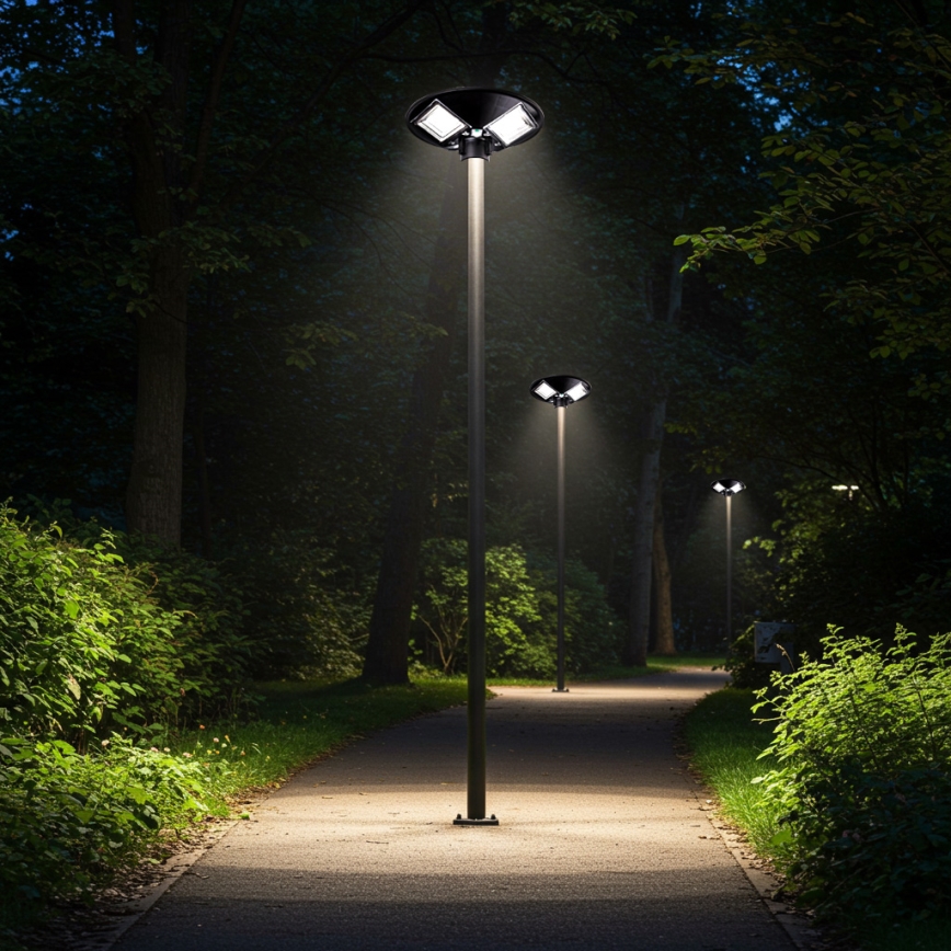 LED Ściemnialna solarna lampa uliczna z czujnikiem LED/15W/6V 11000 mAh 6500K IP65 czarny + zdalne sterowanie