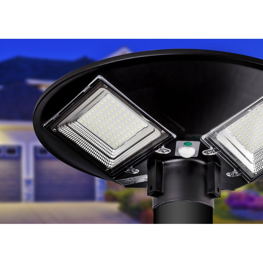 LED Ściemnialna solarna lampa uliczna z czujnikiem LED/15W/6V 11000 mAh 6500K IP65 czarny + zdalne sterowanie