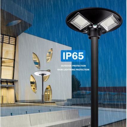 LED Ściemnialna solarna lampa uliczna z czujnikiem LED/15W/6V 11000 mAh 6500K IP65 czarny + zdalne sterowanie