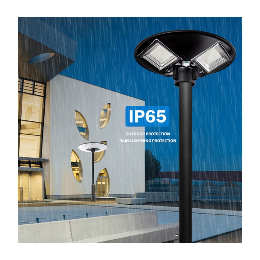LED Ściemnialna solarna lampa uliczna z czujnikiem LED/15W/6V 11000 mAh 6500K IP65 czarny + zdalne sterowanie