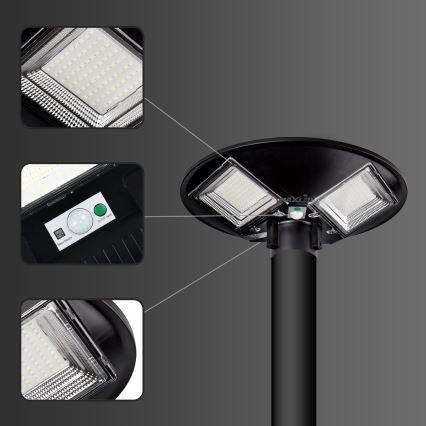 LED Ściemnialna solarna lampa uliczna z czujnikiem LED/15W/6V 11000 mAh 6500K IP65 czarny + zdalne sterowanie