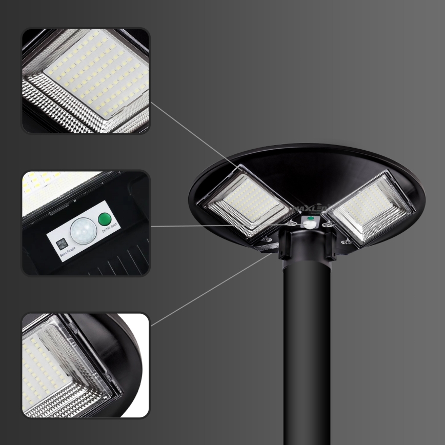 LED Ściemnialna solarna lampa uliczna z czujnikiem LED/15W/6V 11000 mAh 6500K IP65 czarny + zdalne sterowanie