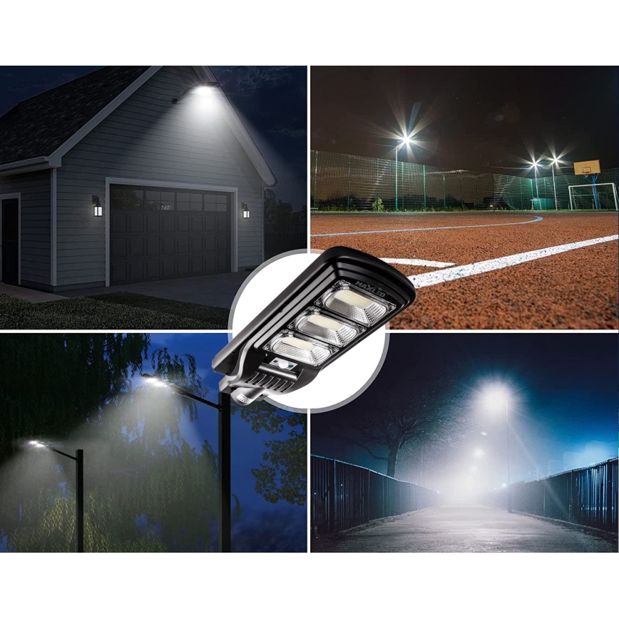 LED Ściemnialna solarna lampa uliczna z czujnikiem LED/180W/6V 6500K IP65 czarny + zdalne sterowanie