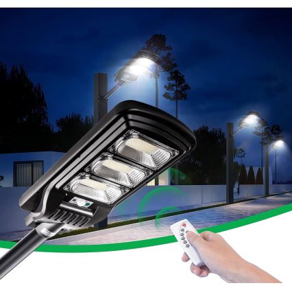LED Ściemnialna solarna lampa uliczna z czujnikiem LED/180W/6V 6500K IP65 czarny + zdalne sterowanie