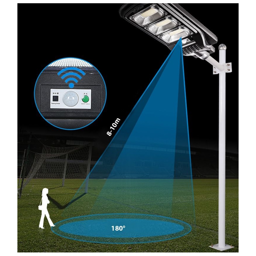 LED Ściemnialna solarna lampa uliczna z czujnikiem LED/180W/6V 6500K IP65 czarny + zdalne sterowanie