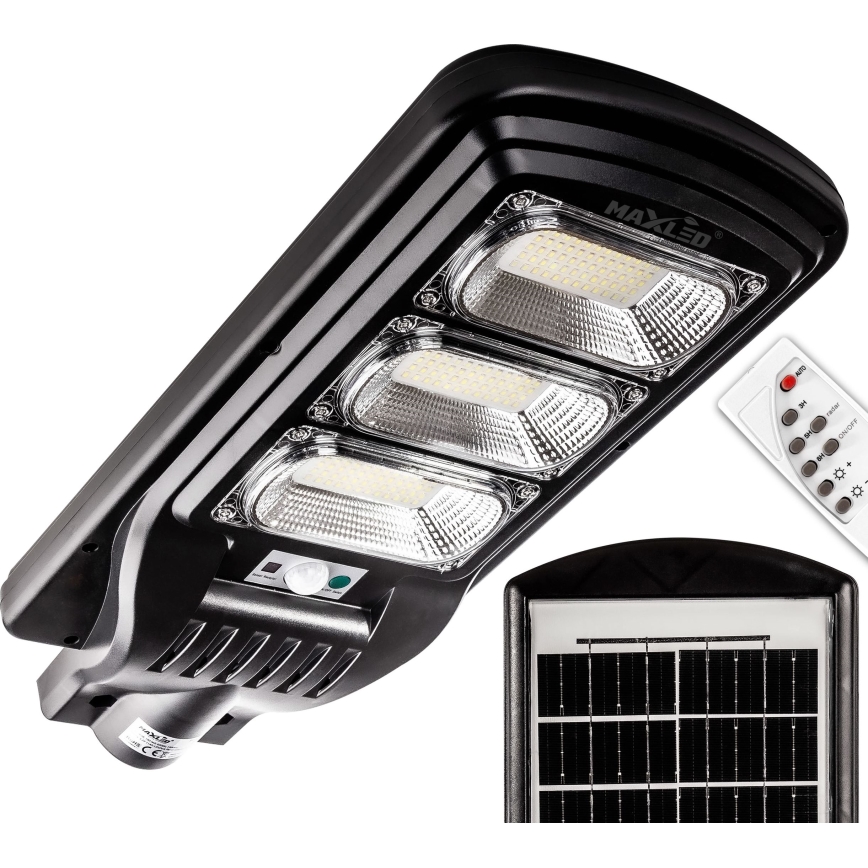 LED Ściemnialna solarna lampa uliczna z czujnikiem LED/180W/6V 6500K IP65 czarny + zdalne sterowanie