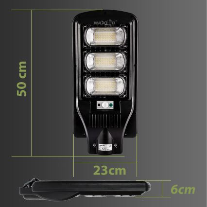 LED Ściemnialna solarna lampa uliczna z czujnikiem LED/180W/6V 6500K IP65 czarny + zdalne sterowanie
