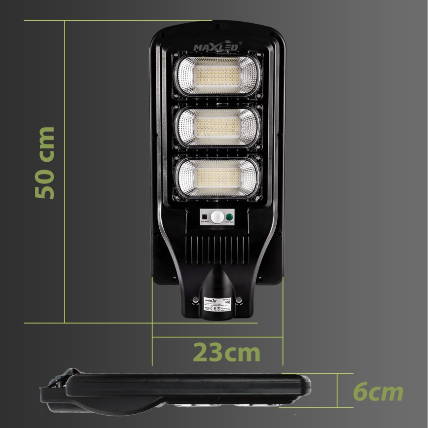 LED Ściemnialna solarna lampa uliczna z czujnikiem LED/180W/6V 6500K IP65 czarny + zdalne sterowanie