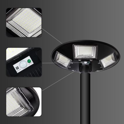 LED Ściemnialna solarna lampa uliczna z czujnikiem LED/22W/6V 18000 mAh 6500K IP65 czarny + zdalne sterowanie