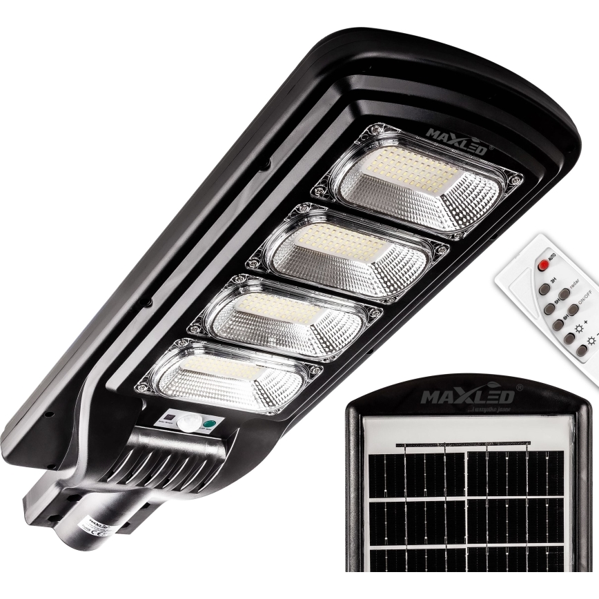 LED Ściemnialna solarna lampa uliczna z czujnikiem LED/240W/6V 11000 mAh 6500K IP65 czarna + pilot zdalnego sterowania
