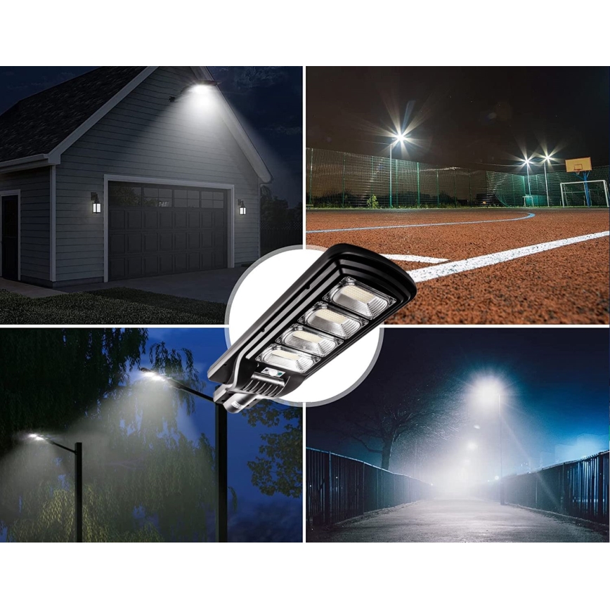 LED Ściemnialna solarna lampa uliczna z czujnikiem LED/240W/6V 6500K IP65 czarny + zdalne sterowanie