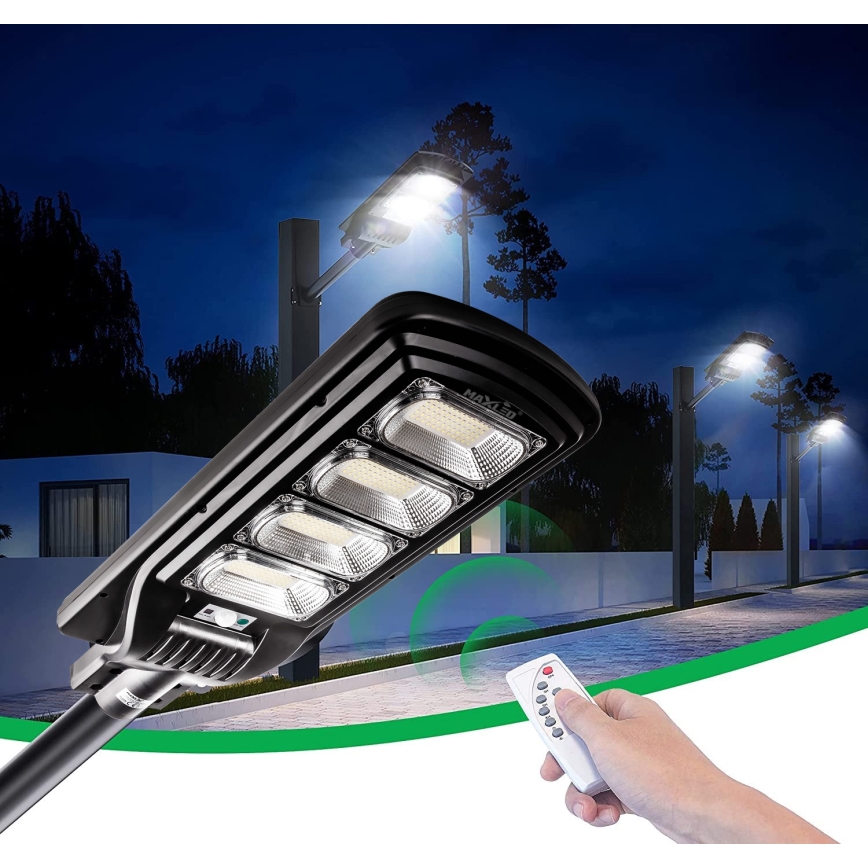 LED Ściemnialna solarna lampa uliczna z czujnikiem LED/240W/6V 6500K IP65 czarny + zdalne sterowanie