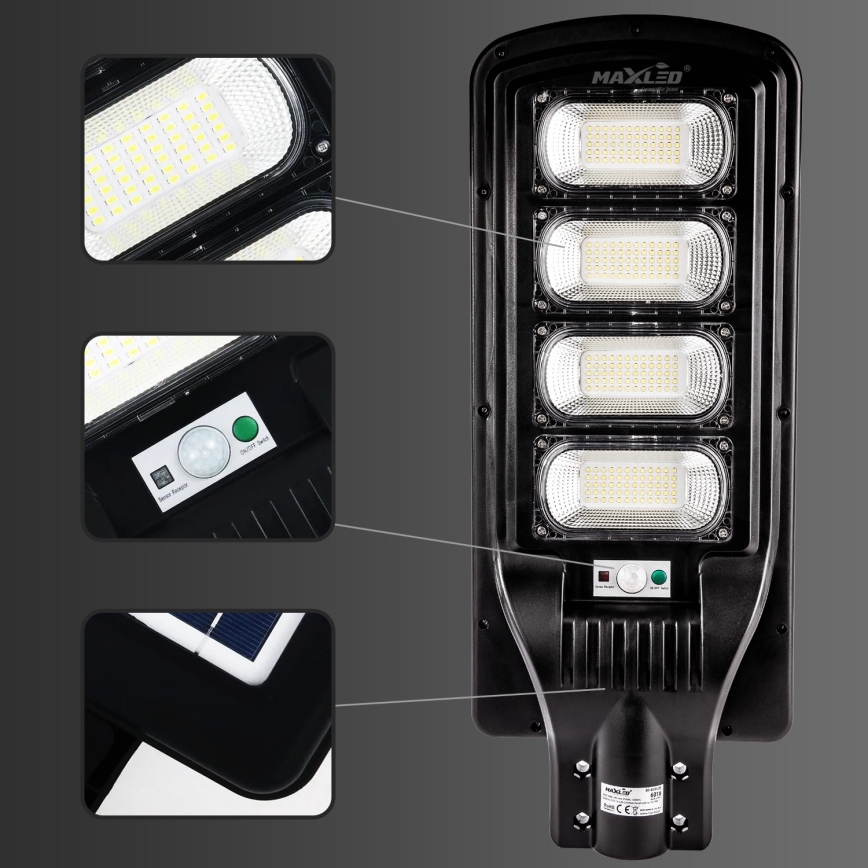 LED Ściemnialna solarna lampa uliczna z czujnikiem LED/240W/6V 6500K IP65 czarny + zdalne sterowanie