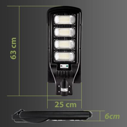 LED Ściemnialna solarna lampa uliczna z czujnikiem LED/240W/6V 6500K IP65 czarny + zdalne sterowanie