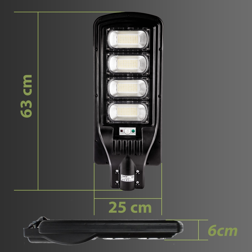 LED Ściemnialna solarna lampa uliczna z czujnikiem LED/240W/6V 6500K IP65 czarny + zdalne sterowanie