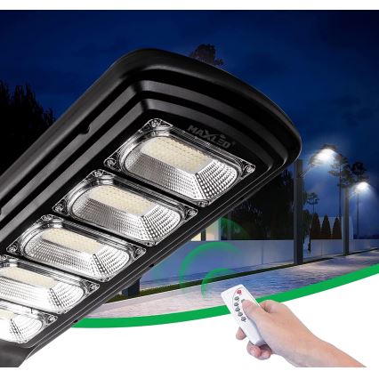 LED Ściemnialna solarna lampa uliczna z czujnikiem LED/300W/6V 6500K IP65 czarny + zdalne sterowanie