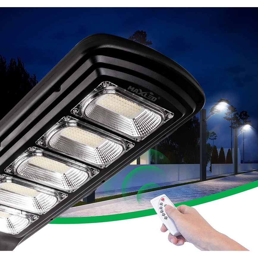 LED Ściemnialna solarna lampa uliczna z czujnikiem LED/300W/6V 6500K IP65 czarny + zdalne sterowanie