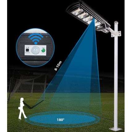 LED Ściemnialna solarna lampa uliczna z czujnikiem LED/300W/6V 6500K IP65 czarny + zdalne sterowanie