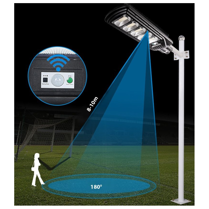 LED Ściemnialna solarna lampa uliczna z czujnikiem LED/300W/6V 6500K IP65 czarny + zdalne sterowanie