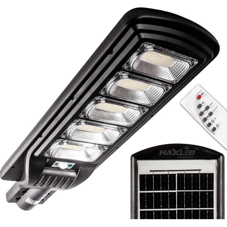 LED Ściemnialna solarna lampa uliczna z czujnikiem LED/300W/6V 6500K IP65 czarny + zdalne sterowanie