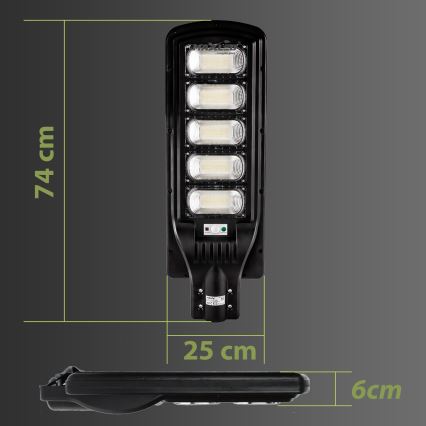 LED Ściemnialna solarna lampa uliczna z czujnikiem LED/300W/6V 6500K IP65 czarny + zdalne sterowanie
