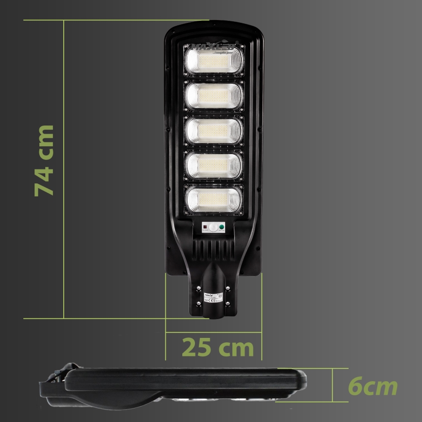 LED Ściemnialna solarna lampa uliczna z czujnikiem LED/300W/6V 6500K IP65 czarny + zdalne sterowanie