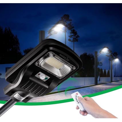 LED Ściemnialna solarna lampa uliczna z czujnikiem LED/60W/6V 5500 mAh 6500K IP65 czarny + pilot zdalnego sterowania