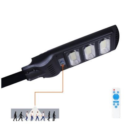 LED Przyciemnialna solarna lampa uliczna z czujnikiem ruchu i zmierzchu URBI LED/8W/3,2V 6500K IP54 10000 mAh + zdalne sterowanie