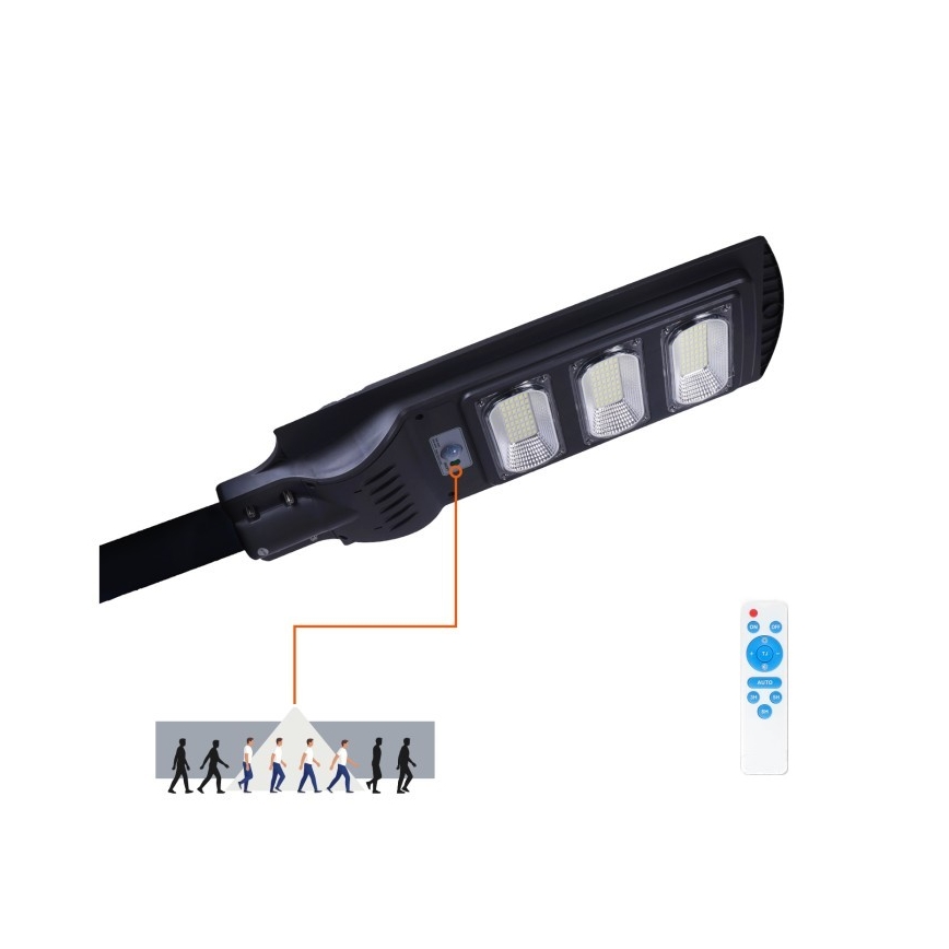 LED Przyciemnialna solarna lampa uliczna z czujnikiem ruchu i zmierzchu URBI LED/8W/3,2V 6500K IP54 10000 mAh + zdalne sterowanie