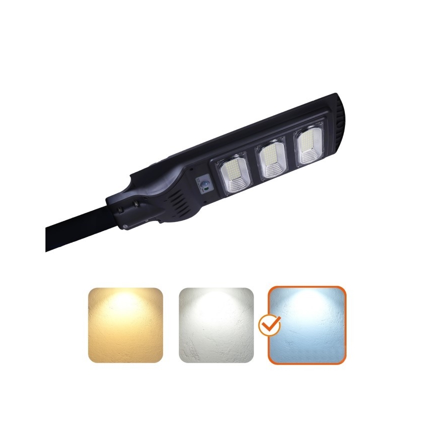 LED Przyciemnialna solarna lampa uliczna z czujnikiem ruchu i zmierzchu URBI LED/8W/3,2V 6500K IP54 10000 mAh + zdalne sterowanie