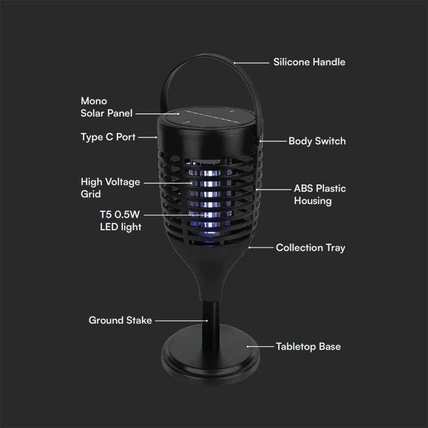 LED Solarna pułapka na owady 3w1 LED/1,3W/3,7V IP24 20 mat. 2200 mAh