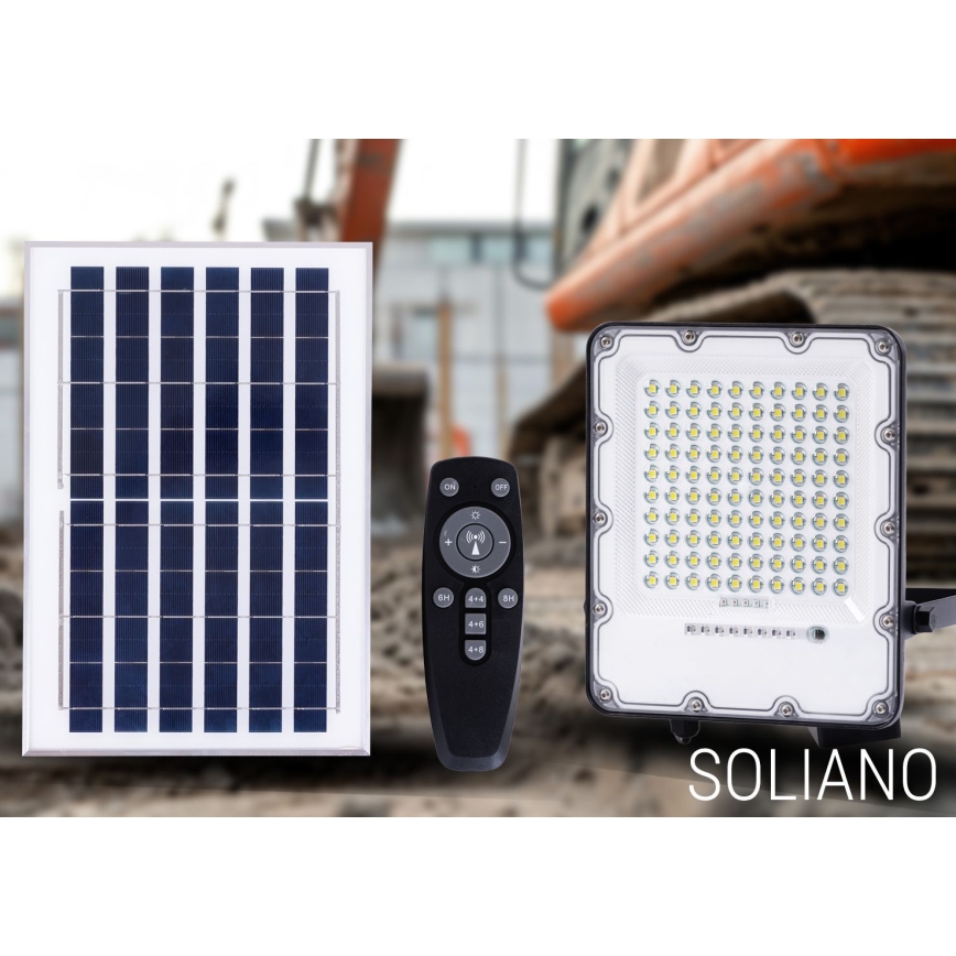 LED zewnętrzny ściemnialny solarny reflektor LED/100W/3,2V 4500K IP65 czarny + zdalne sterowanie