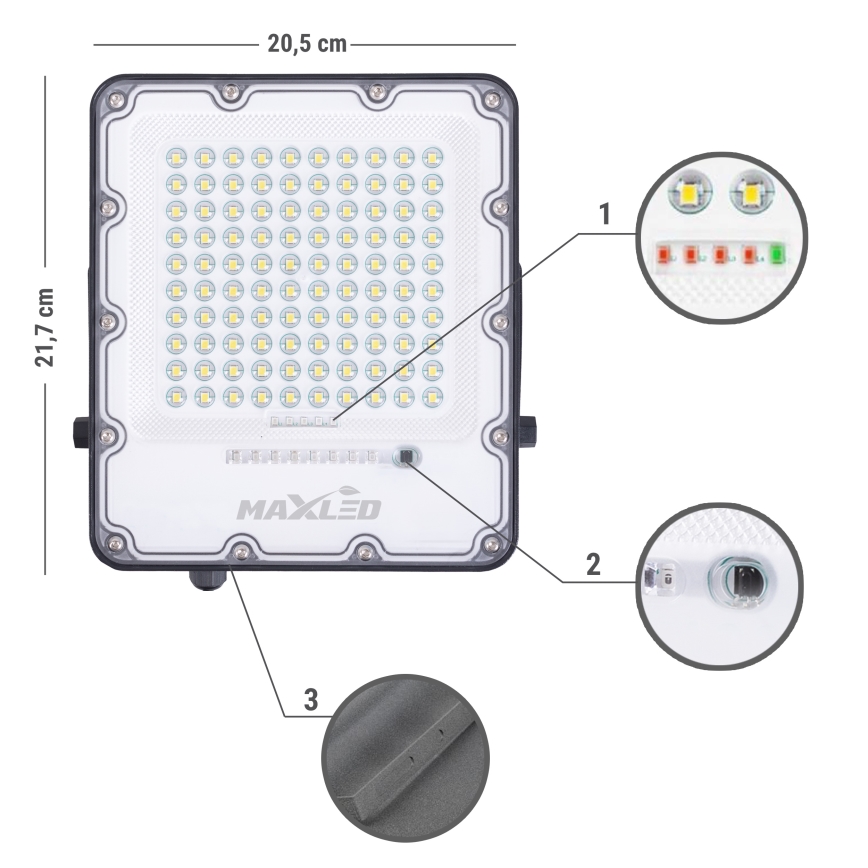 LED zewnętrzny ściemnialny solarny reflektor LED/100W/3,2V 4500K IP65 czarny + zdalne sterowanie