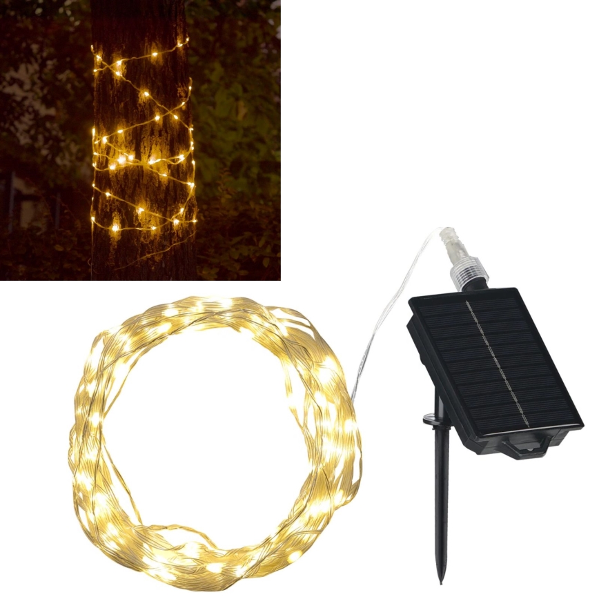 LED Solarny dekoracyjny łańcuch LED/3,7V 1800 mAh 10 m IP44 + zdalne sterowanie