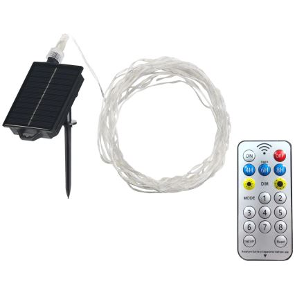 LED Solarny dekoracyjny łańcuch LED/3,7V 1800 mAh 10 m IP44 + zdalne sterowanie