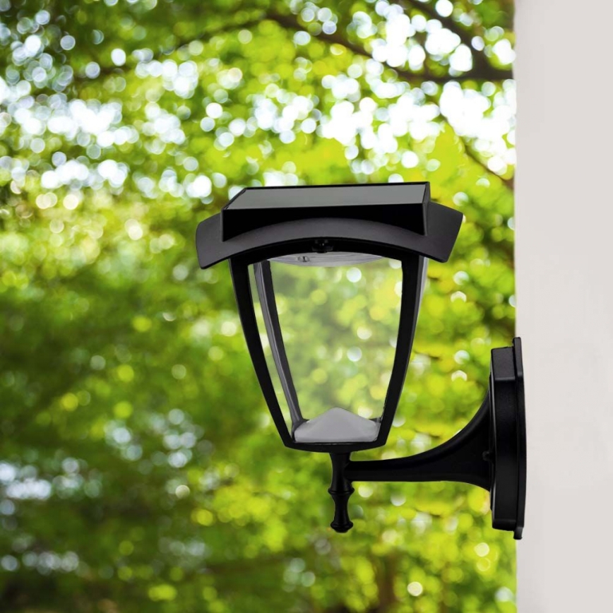 LED solarny kinkiet LED/2W/3,7V 3000/6000K IP65 2200 mAh czarny
