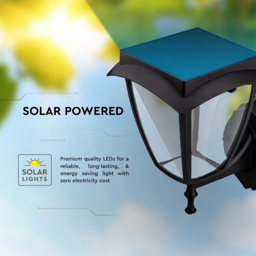 LED solarny kinkiet LED/2W/3,7V 3000/6000K IP65 2200 mAh czarny