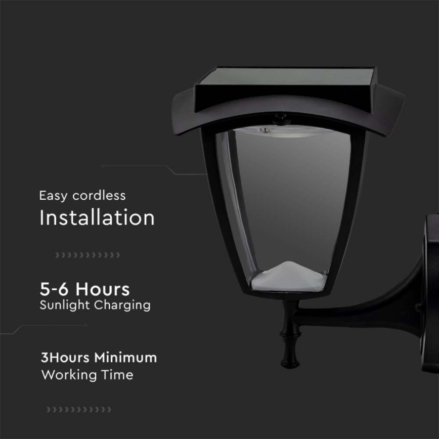 LED solarny kinkiet LED/2W/3,7V 3000/6000K IP65 2200 mAh czarny