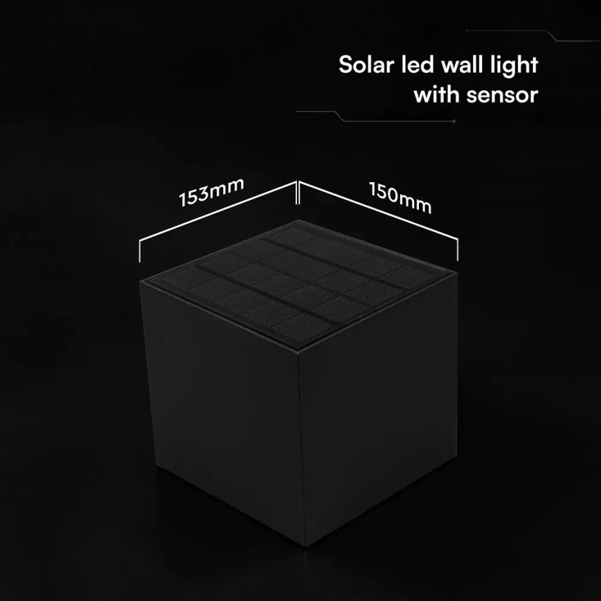 Solarny kinkiet LED z czujnikiem LED/9W/3,7V 3000/4000/5000K IP65 2600 mAh czarny