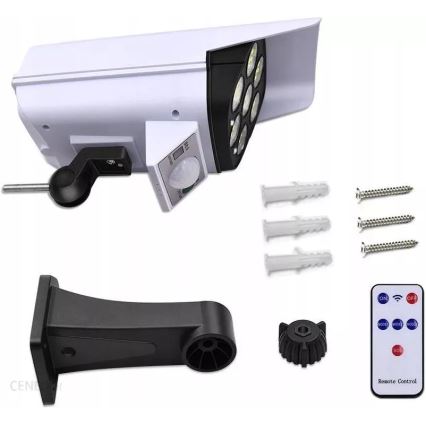LED Solarna makieta kamery bezpieczeństwa z czujnikiem KAMERA LED/1W/3,7V 1200 mAh IP44 + pilot zdalnego sterowania