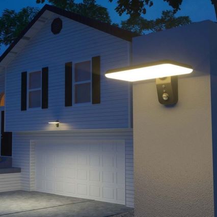 LED Solarna lampa ścienna z czujnikiem LED/15W/3,2V 4000K/6000K IP65 6000 mAh czarna