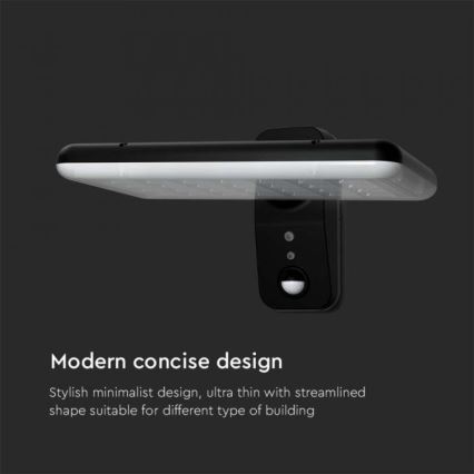 LED Solarna lampa ścienna z czujnikiem LED/15W/3,2V 4000K/6000K IP65 6000 mAh czarna