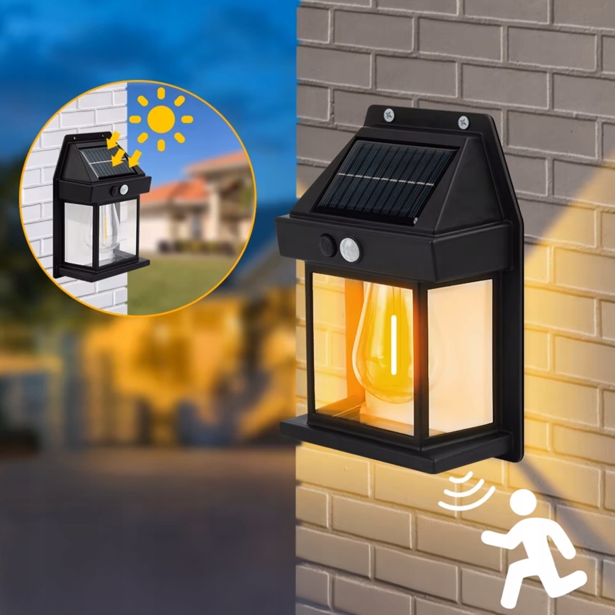 LED solarny kinkiet z czujnikiem LED/3,7V 600 mAh IP44 czarny