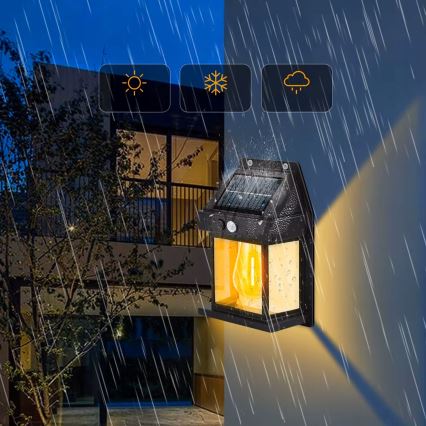 LED solarny kinkiet z czujnikiem LED/3,7V 600 mAh IP44 czarny