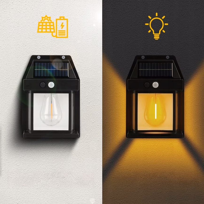 LED solarny kinkiet z czujnikiem LED/3,7V 600 mAh IP44 czarny